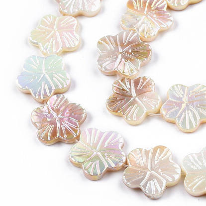 Electroplated Natural Freshwater Shell Beads Strands, AB Color Plated, Flower