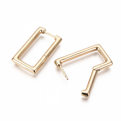 Brass Huggie Hoop Earring Findings, Nickel Free, Rectangle