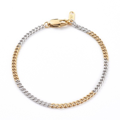 304 Stainless Steel Curb Chain Bracelets, with Lobster Claw Clasps