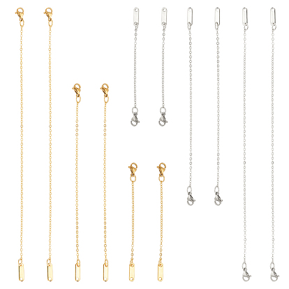 12шт 6 стиль латунь и 304 удлинитель кабельных цепей из нержавеющей стали, с 304 застежками-карабинами из нержавеющей стали и 201 цепочками из нержавеющей стали