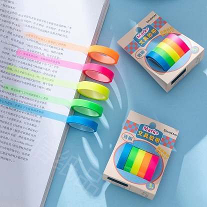 5 Colors Plastic Transparent Writable Highlighter Tape, Removable Fluorescent Colored Page Markers Tags Sticky Notes, for Card-Making, Scrapbooking, Diary, Planner, Notebooks