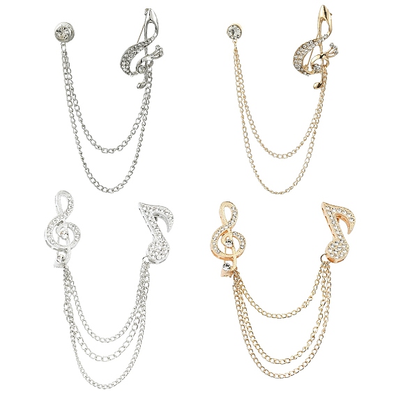 4 шт. 4 стили хрустальные стразы двойная музыкальная нота с безопасной цепочкой подвеска свитер брошь-булавка