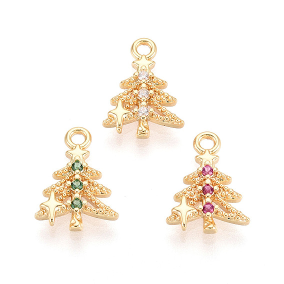 Латунные микро проложить кубического циркония прелести, рождественская елка, долговечный, без никеля , реальный 18 k позолоченный