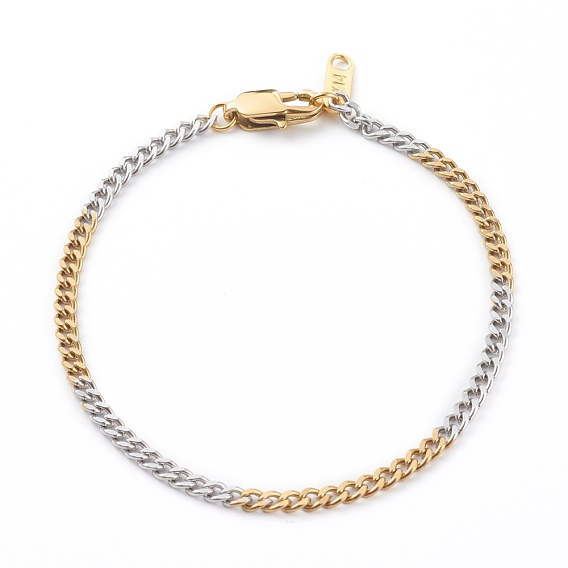 304 Stainless Steel Curb Chain Bracelets, with Lobster Claw Clasps