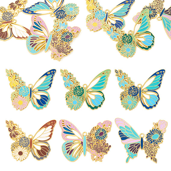 6шт 6 стили стойка покрытие сплав эмаль большие подвески, бабочка с цветочными подвесками, золотые