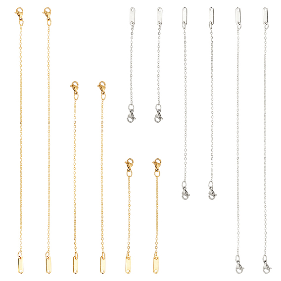 12шт 6 стиль латунь и 304 удлинитель кабельных цепей из нержавеющей стали, с 304 застежками-карабинами из нержавеющей стали и 201 цепочками из нержавеющей стали