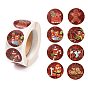 Christmas Theme Self-Adhesive Paper Gift Tag Stickers, Flat Round with Christmas Pattern