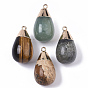 Top Golden Plated Natural Gemstones Pendants, with Iron Loop, Teardrop