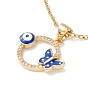 Clear Cubic Zirconia Ring with Evil Eye and Butterfly Pendant Necklace, 304 Stainless Steel Jewelry for Women, Golden