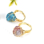 Natural Mixed Gemstone Nugget Adjustable Rings, Golden Copper Wire Wrap Ring