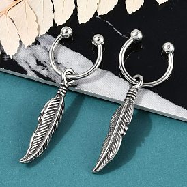 Feather 316 Surgical Stainless Steel Dangle Half Hoop Earrings for Women