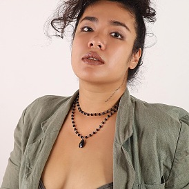 Готический стиль сплав и акрил цепочка звеньев ручной работы черный кулон слеза двухслойные ожерелья для женщин