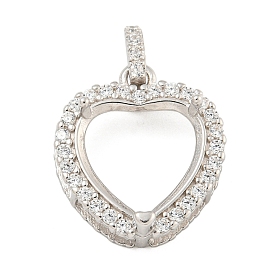 925 Sterling Silver Micro Pave Clear Cubic Zirconia Open Back Bezel Pendant Cabochon Settings, Heart