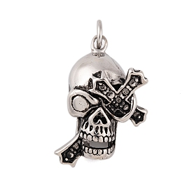 304 Stainless Steel Pendants, with Jump Ring, Skull with Cross Charm