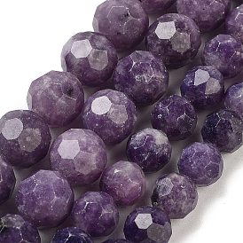 Natural Lepodolite Beads Strands, Faceted Football Hexagonal Cut, Round