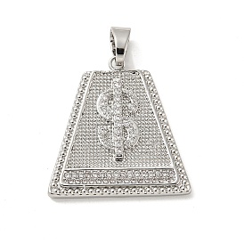 Brass Micro Pave Cubic Zirconia Pendants, Long-Lasting Plated, Trapezoid with Dollar Shape