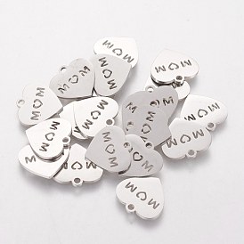 Mother's Day Theme, 304 Stainless Steel Charms, Heart with Word MOM