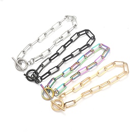 Ion Plating(IP) 304 Stainless Steel Paperclip Chain Bracelets, with Toggle Clasps