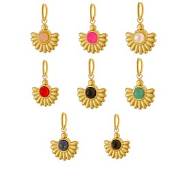 304 Подвески из нержавеющей стали и бусин из натуральных драгоценных камней, цветок, ионное покрытие (ip), реальный 14 k позолоченный