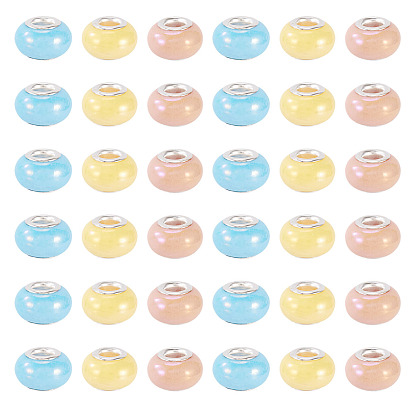 150европейские бусины из непрозрачной смолы, бусины с большим отверстием, рондель с латунными сердечниками, покрытыми серебром