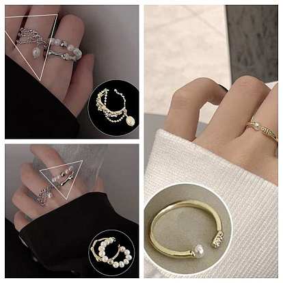 Открытое кольцо-манжета из пластика с искусственным жемчугом, платиновые латунные украшения для женщин