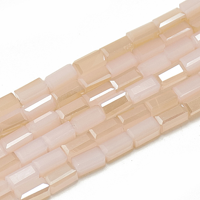 Electroplate Glass Beads Strands, Rainbow Plated, Imitation Jade Glass, Faceted Cuboid