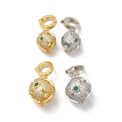 Rack Plating Brass Micro Pave Cubic Zirconia Fold Over Clasps, Cadmium Free & Lead Free, Long-Lasting Plated