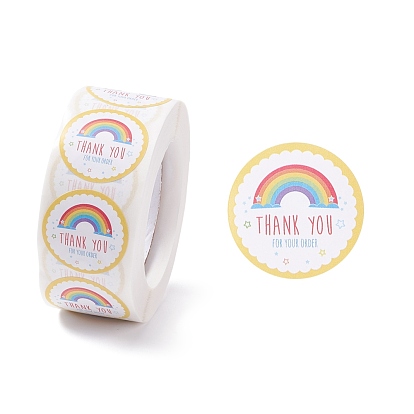 Round Thank You Theme Paper Stickers, Self Adhesive Roll Sticker Labels, for Envelopes, Bubble Mailers and Bags