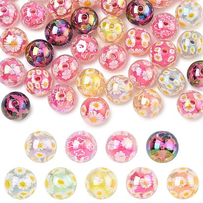 40шт. напечатанные прозрачные акриловые бусины, бусина в бусине круглая с клевером/бабочкой/цветком/крестом, AB цвет