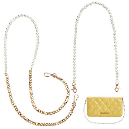 Aluminium Bag Strap, with ABS Plastic Imitation Pearl Bag Strap Chains, Alloy Split Key Rings