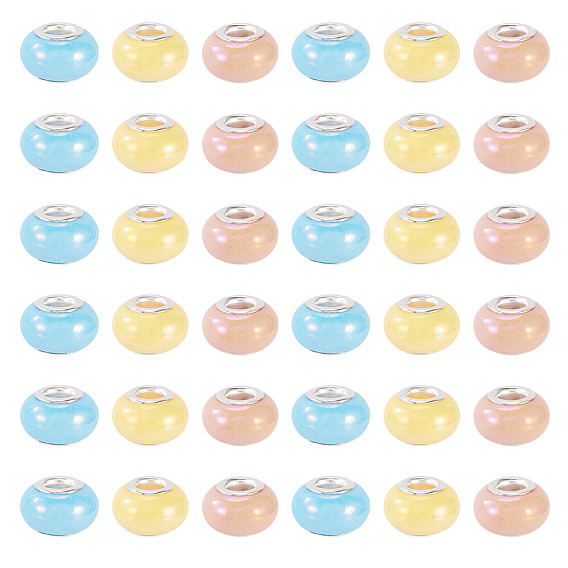 150европейские бусины из непрозрачной смолы, бусины с большим отверстием, рондель с латунными сердечниками, покрытыми серебром