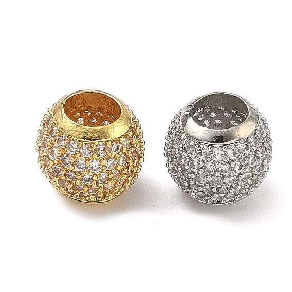 Бочкообразные латунные прозрачные кубические циркониевые европейские бусины, большое отверстие шарик, без кадмия и без свинца, стойки покрытие, долговечный