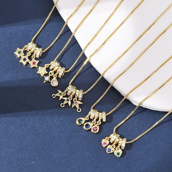 Латунный кулон с кубическими цирконами и подвеской в виде цепочки-коробки с регулируемыми слайдерами, реальный 18 k позолоченный, стойки покрытие, долговечный, без кадмия и без свинца