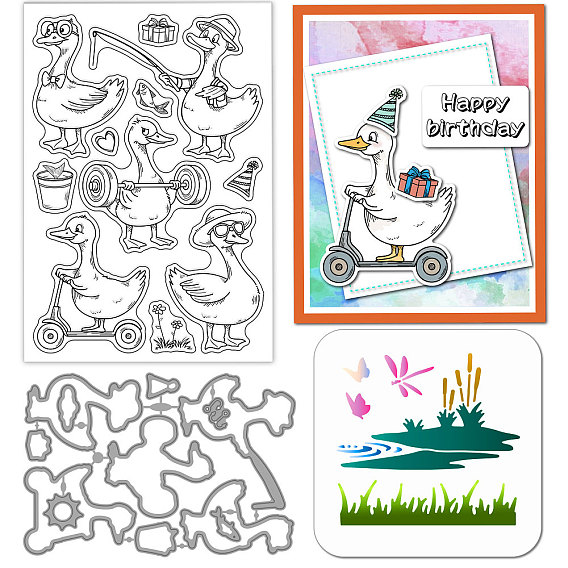 DIY скрапбукинга наборы инструментов, включая 1трафареты для резки углеродистой стали из ПК, 1трафареты для рисования на животных из ПК и 1прозрачные штампы из ПВХ и ПК