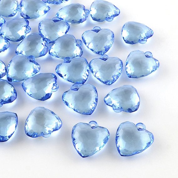 Transparent Acrylic Pendants, Faceted Heart, 31x28x13mm, Hole: 3mm, about 88pcs/500g