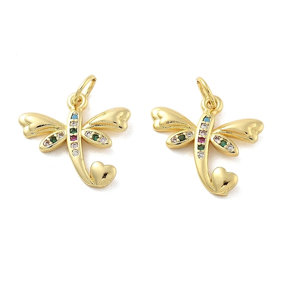 Латунные микро проложить кубического циркония подвески, стрекоза, без свинца и без кадмия, долговечный, стойки покрытие, с целью перехода в кольце