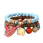 Bohemian Tassel Multi-layer Bracelet with Elephant Wood Beads and Texture, 3 Layers
