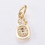 Brass Micro Pave Cubic Zirconia Charms, Pineapple