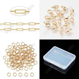 Kits de bijoux pour colliers à faire soi-même, y compris les chaînes de trombones en laiton et les fermoirs à pince de homard, 304 Anneaux en acier inoxydable