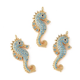 SHEGRACE Brass Synthetic Turquoise Pendants, Sea Horse Charms, Cadmium Free & Lead Free & Nickel Free, Long-Lasting Plated