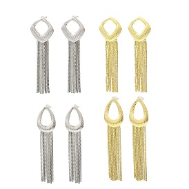 Brass Stud Earrings, Chains Tassel Earrings, Long-Lasting Plated, Lead Free & Cadmium Free