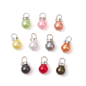 Имитация жемчуга акриловые брелоки, круглые, с железными петлями и латунными бусинами из стразов