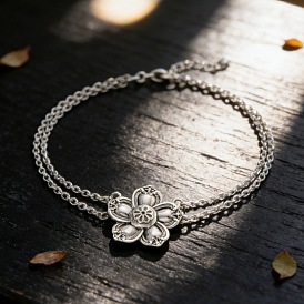 Vintage Alloy 5-Petal Flower Pendant 2-Strand Cable Chain Necklaces for Women