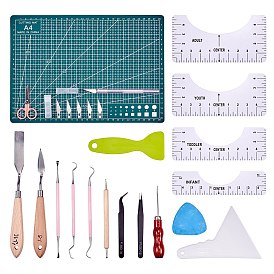 16 ensemble d'outils de désherbage, avec outil racleur en plastique, couteaux à découper en acier, pinces anti-statiques, ciseaux de fer, sonde inoxydable, poinçons de perles de fer, acier inoxydable peintures palette grattoir spatule couteaux