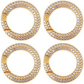 4Pcs Brass Micro Pave Cubic Zirconia Spring Gate Rings, O Rings, Golden