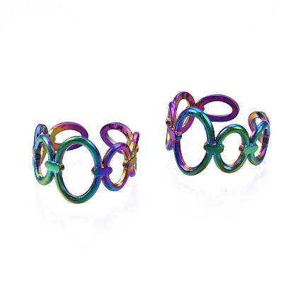 304 Stainless Steel Oval Wrap Cuff Ring, Rainbow Color Open Ring for Women