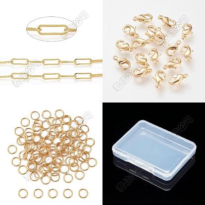 Kits de bijoux pour colliers à faire soi-même, y compris les chaînes de trombones en laiton et les fermoirs à pince de homard, 304 Anneaux en acier inoxydable