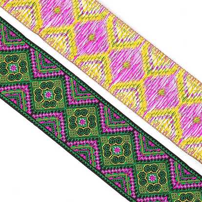 Rubans de polycoton à broder de style ethnique, ruban jacquard, avec motif de fleurs, accessoires du vêtement