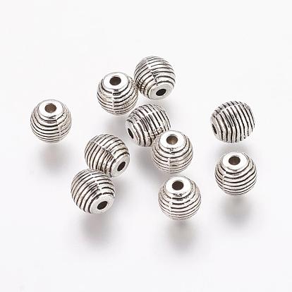 Tibetan Style Alloy Beehive Beads, Grooved Beads, Cadmium Free & Lead Free, Round, 6mm, Hole: 1mm