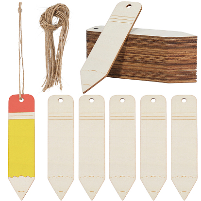 30шт. необработанные деревянные карандашные подвески, с 30шт. джутовой веревки